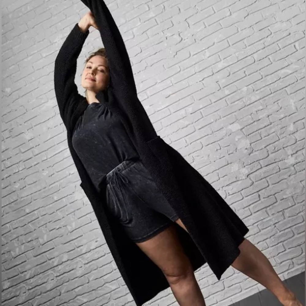 Torrid Womens Teddy Duster Lounge Robe 1/2 Black Lounge Cozy Cardigan Deep Black